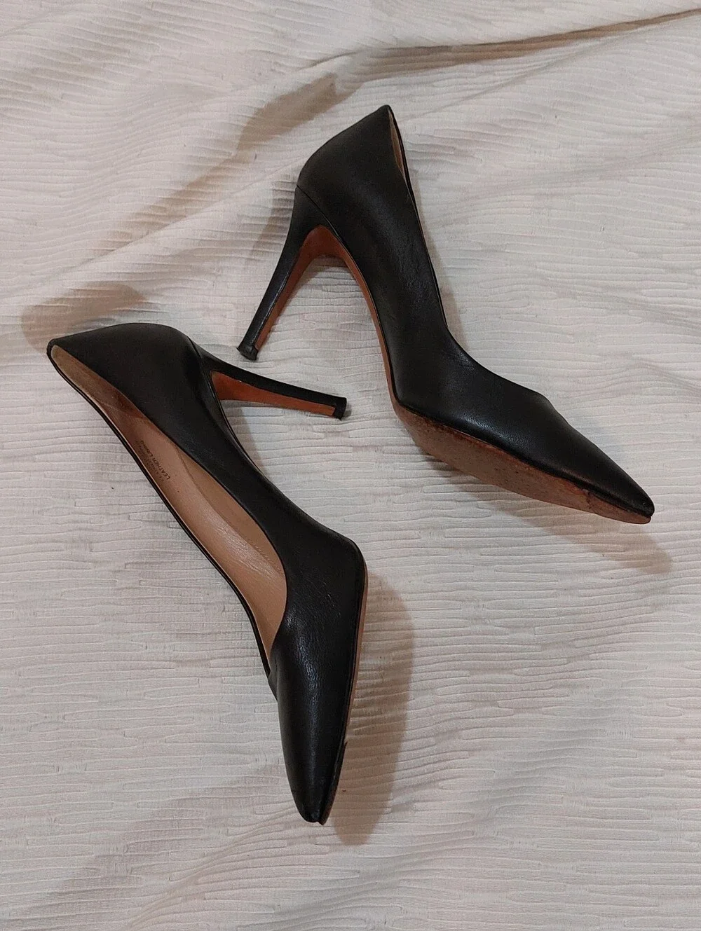 J. Crew Black Leather Pointed-Toe Pumps Size 8.5 Made In Italy